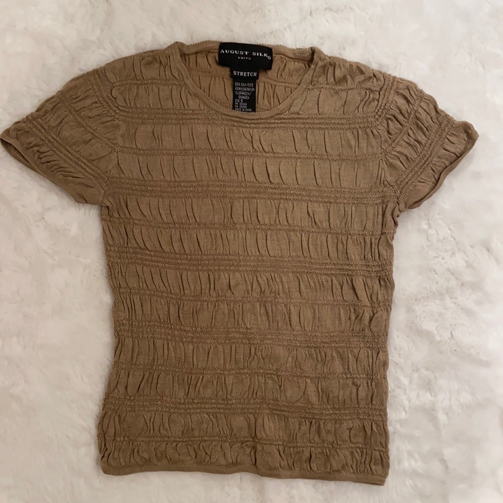 August Silk Knits Stretch Brown Top Size Small